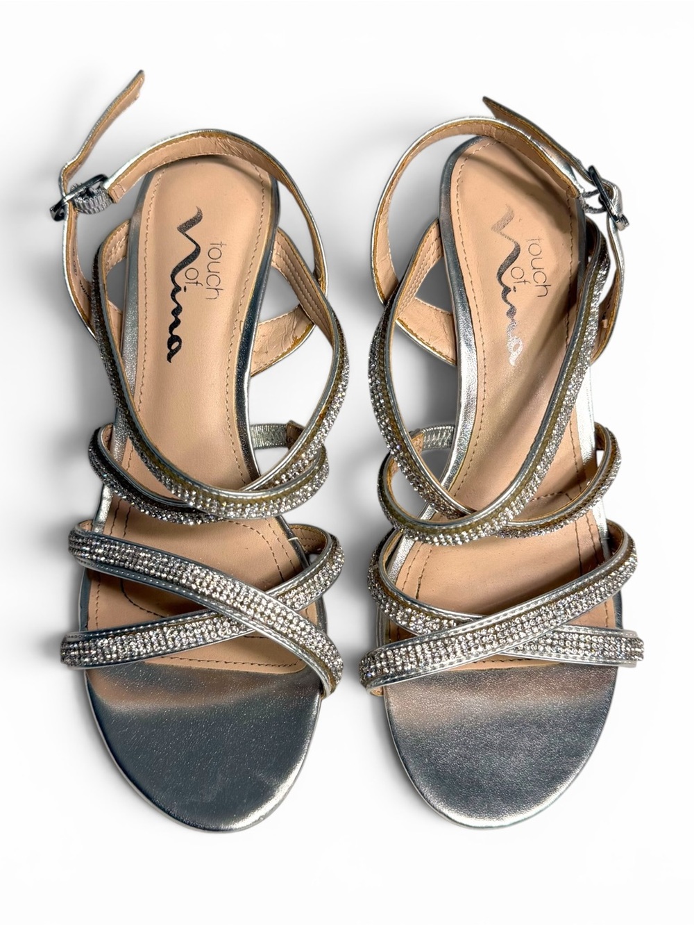 Touch of Nina Strappy Silver Metallic Dress Sandals with 2.5-inch Heel